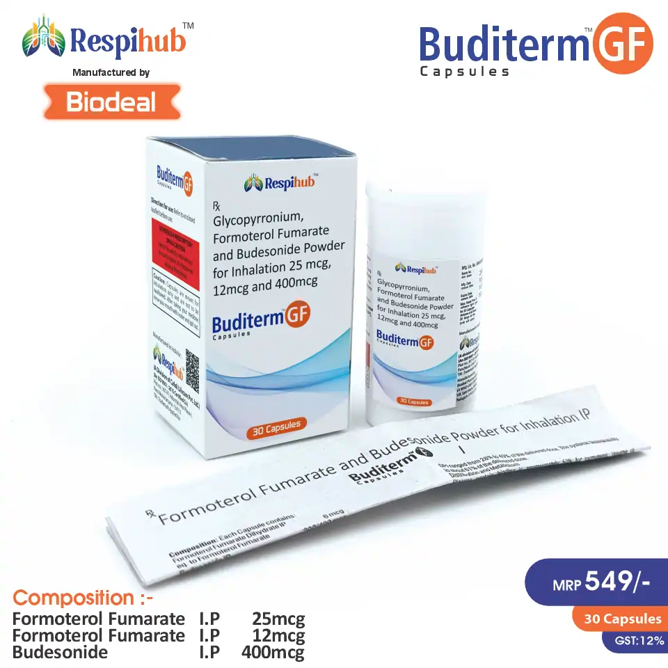 Glycopyrronium 25mcg + Formoterol 12mcg + Budesonide 400mcg at Best Price for PCD Pharma Franchise in Respiratory Care